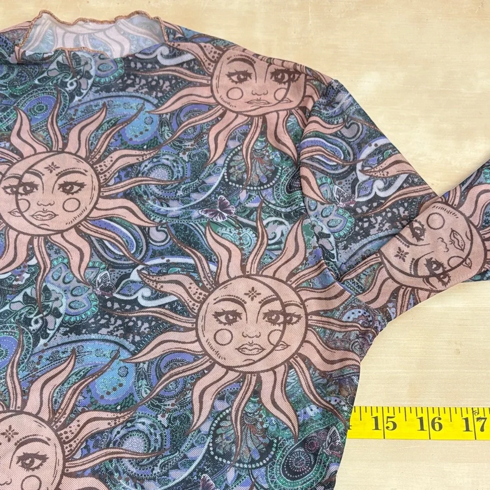 Sheer Celestial Mesh Crop Top with Lettuce Hem | Boho Layering Piece - Picture 7 of 9